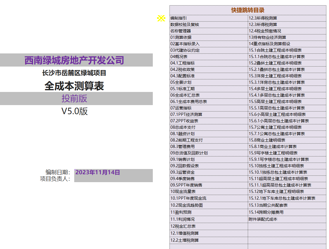 XLCS v5西绿项目全成本测算模版预览 XLCS v5西绿项目全成本测算模版预览